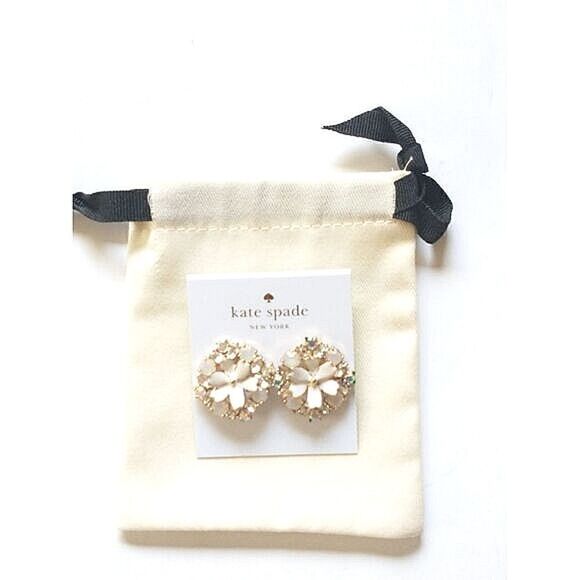 New! KATE SPADE Statement Floral Crystal Stud Sparkle Earrings White - Picture 4 of 7